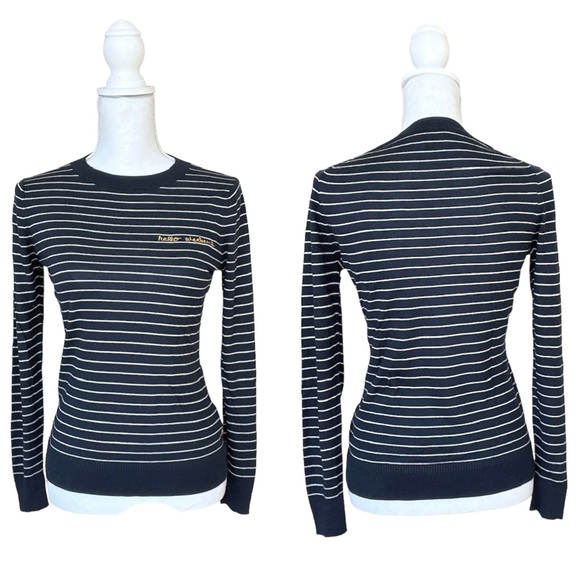 Banana Republic HELLO WEEKEND Silk Cashmere Sweater ~ Navy Blue w/ White Stripes - Picture 1 of 10